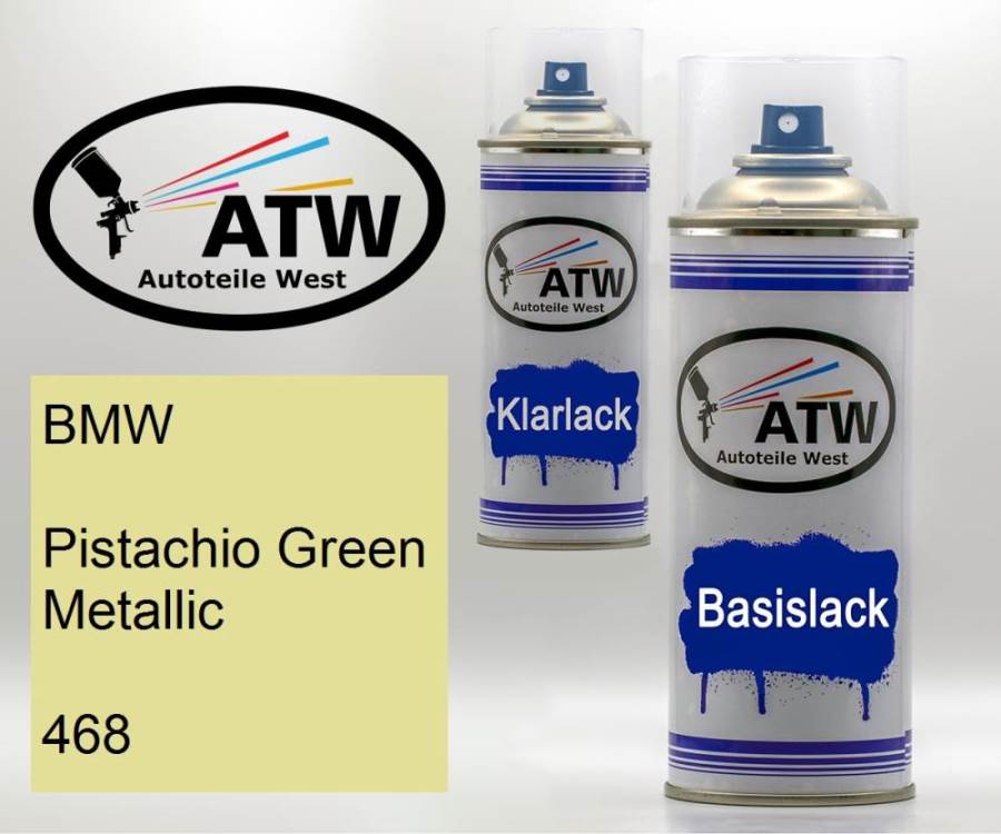 BMW, Pistachio Green Metallic, 468: 400ml Sprühdose + 400ml Klarlack - Set, von ATW Autoteile West.